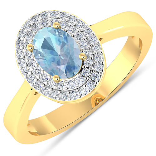 Rings-0.76 Carat Genuine Aquamarine and White Diamond 14K Yellow Gold Ring