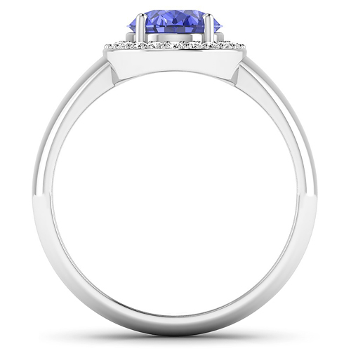 0.22 ctw. Genuine White Diamond Semi-Mounting Halo Ring in 14K White Gold - holds 9x7mm Oval Gemstone with Tanzanite Oval 9x7mm