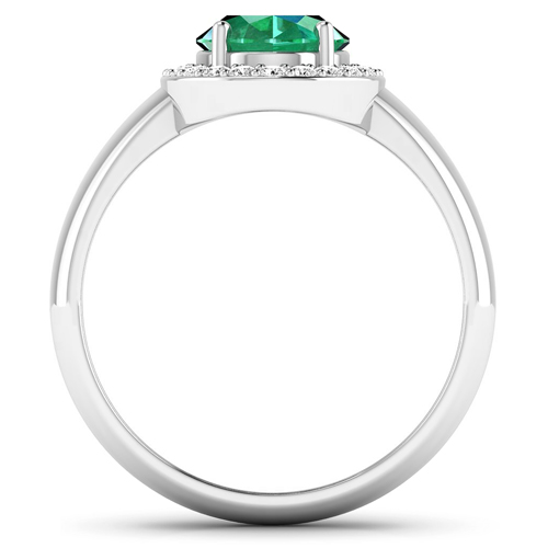 1.87 Carat Genuine Zambian Emerald and White Diamond 14K White Gold Ring