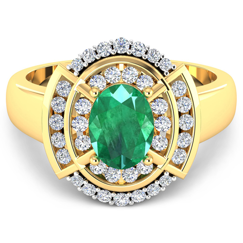 1.72 Carat Genuine Zambian Emerald and White Diamond 14K Yellow Gold Ring