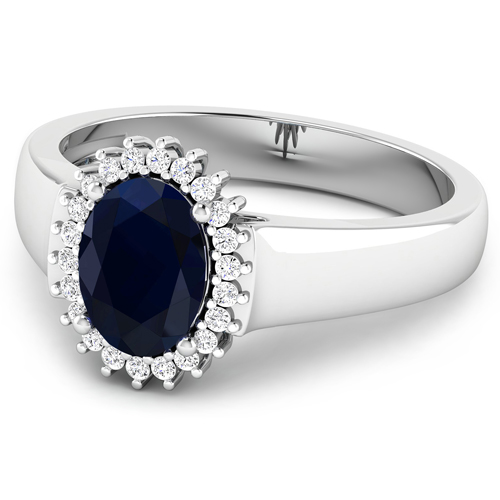 1.40 Carat Genuine Blue Sapphire and White Diamond 14K White Gold Ring