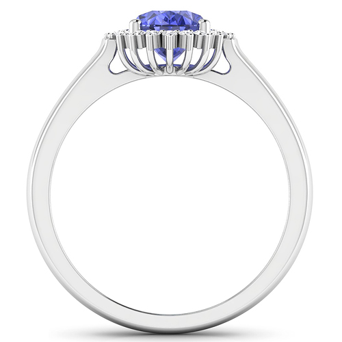 0.10 ctw. Genuine White Diamond Semi-Mounting Halo Ring in 14K White Gold - holds 8x6mm Oval Gemstone with Tanzanite Oval 8x6mm
