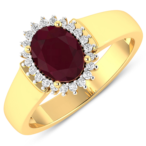 Ruby-1.60 Carat Genuine Ruby and White Diamond 14K Yellow Gold Ring