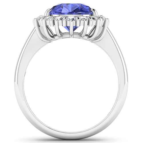 0.48 ctw. Genuine White Diamond Semi-Mounting Halo Ring in 14K White Gold - holds 11x9mm Pear Gemstone with Tanzanite Pears 11x9mm
