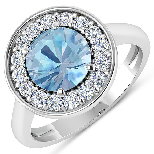 Rings-2.08 Carat Genuine Aquamarine and White Diamond 14K White Gold Ring