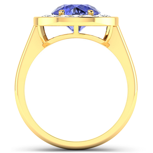 0.48 ctw. Genuine White Diamond Semi-Mounting Halo Ring in 14K Yellow Gold - holds 8.00mm Round Gemstone with Tanzanite Round 8.00mm