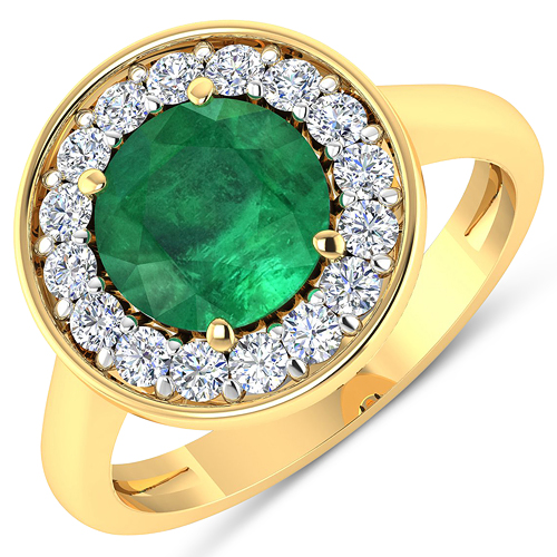 Emerald-2.38 Carat Genuine Zambian Emerald and White Diamond 14K Yellow Gold Ring
