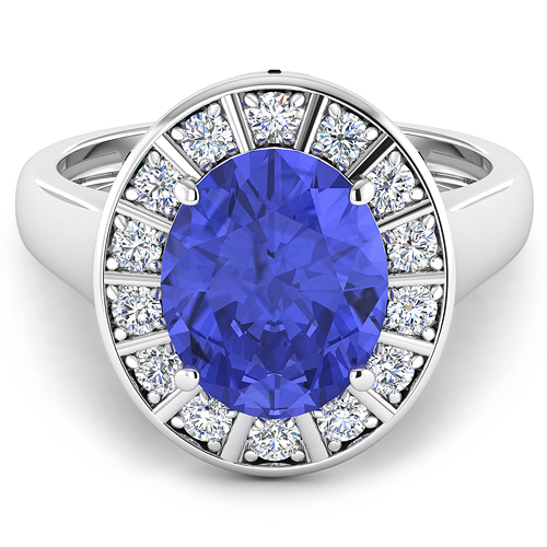 0.42 ctw. Genuine White Diamond Cocktail Ring in 14K White Gold with Tanzanite Oval 11x9mm