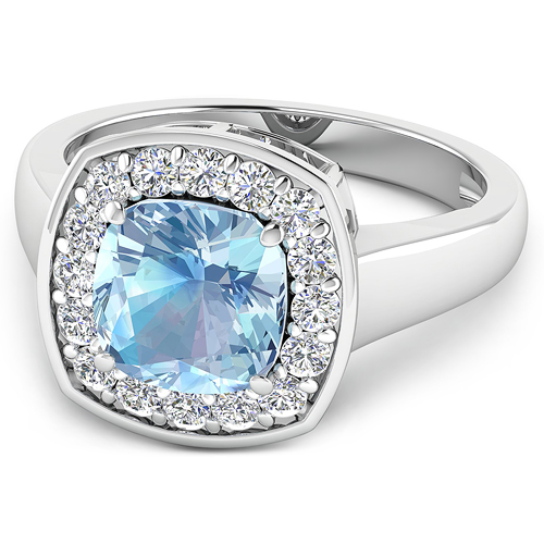 2.18 Carat Genuine Aquamarine and White Diamond 14K White Gold Ring