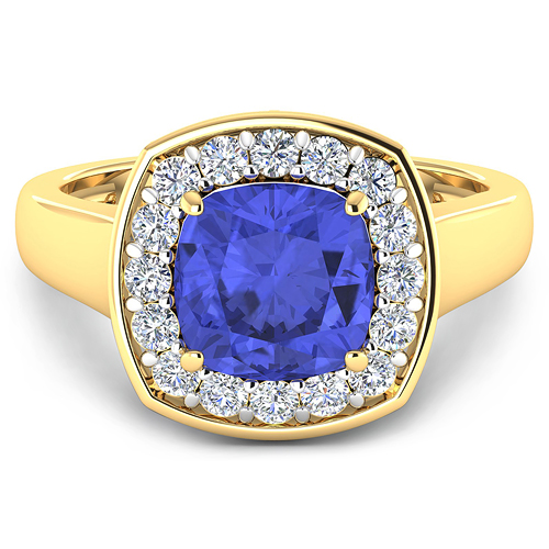 2.58 Carat Genuine Tanzanite and White Diamond 14K Yellow Gold Ring