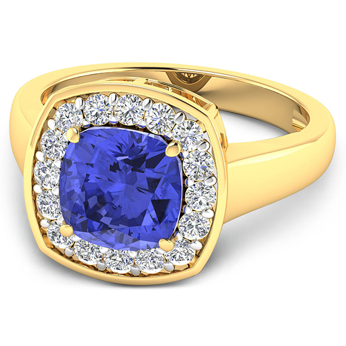 2.58 Carat Genuine Tanzanite and White Diamond 14K Yellow Gold Ring