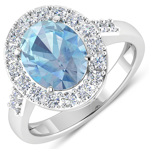 Rings-2.85 Carat Genuine Aquamarine and White Diamond 14K White Gold Ring