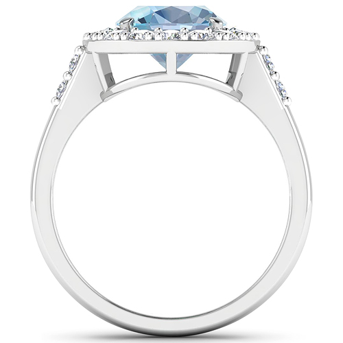 2.85 Carat Genuine Aquamarine and White Diamond 14K White Gold Ring