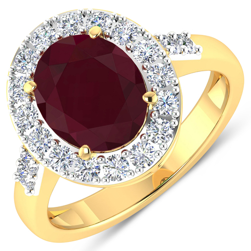 Ruby-3.25 Carat Genuine Ruby and White Diamond 14K Yellow Gold Ring