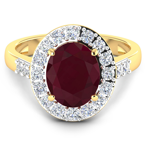 3.25 Carat Genuine Ruby and White Diamond 14K Yellow Gold Ring