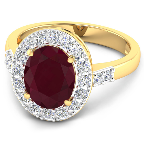 3.25 Carat Genuine Ruby and White Diamond 14K Yellow Gold Ring