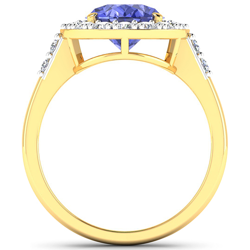 0.60 ctw. Genuine White Diamond Semi-Mounting Halo Ring in 14K Yellow Gold - holds 10x8mm Oval Gemstone with Tanzanite Oval 10x8mm