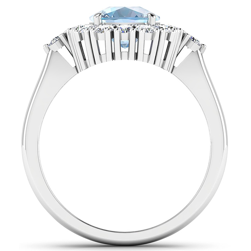 0.54 ctw. Genuine White Diamond Semi-Mounting Halo Ring in 14K White Gold - holds 9x7mm Cushion Gemstone with Aquamarine Cushion 9x7mm