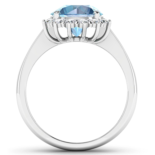 0.58 ctw. Genuine White Diamond Semi-Mounting Halo Ring in 14K White Gold - holds 9.00mm Round Gemstone with Aquamarine Round 9.00mm