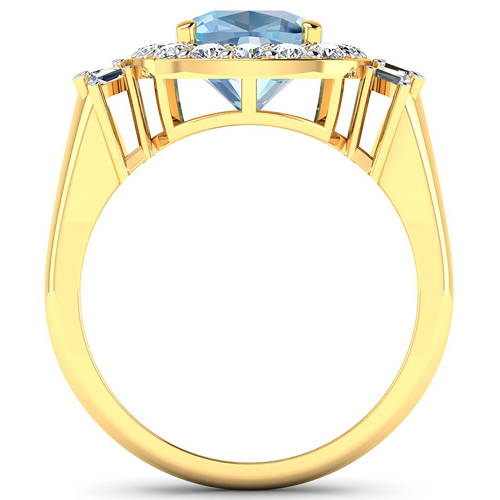 0.73 ctw. Genuine White Diamond Semi-Mounting Halo Ring in 14K Yellow Gold - holds 8x8mm Cushion Gemstone with Aquamarine Cushion 8.00mm