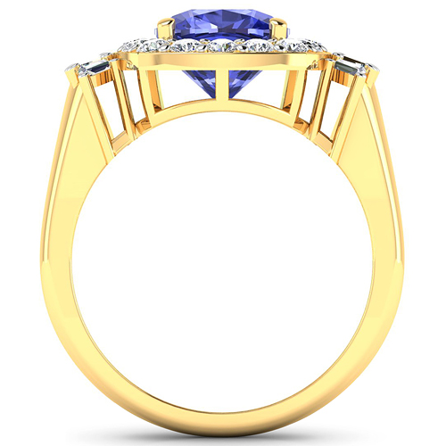 0.73 ctw. Genuine White Diamond Semi-Mounting Halo Ring in 14K Yellow Gold - holds 8x8mm Cushion Gemstone with Tanzanite Cushion 8.00mm