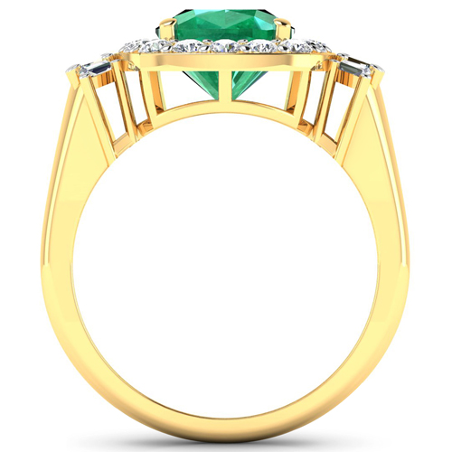 2.73 Carat Genuine Zambian Emerald and White Diamond 14K Yellow Gold Ring