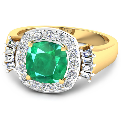2.73 Carat Genuine Zambian Emerald and White Diamond 14K Yellow Gold Ring