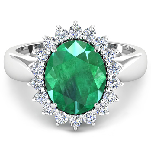3.74 Carat Genuine Zambian Emerald and White Diamond 14K White Gold Ring