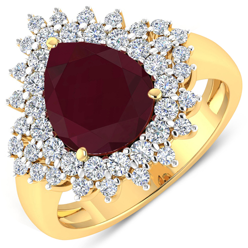 5.61 Carat Genuine Ruby and White Diamond 14K Yellow Gold Ring