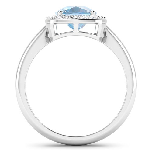 0.22 ctw. Genuine White Diamond Semi-Mounting Halo Ring in 14K White Gold - holds 9x7mm Cushion Gemstone with Aquamarine Cushion 9x7mm