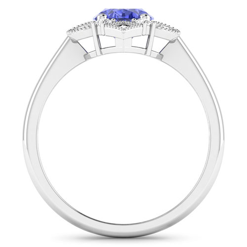 0.20 ctw. Genuine White Diamond Semi-Mounting Halo Ring in 14K White Gold - holds 8x6mm Oval Gemstone with Tanzanite Oval 8x6mm