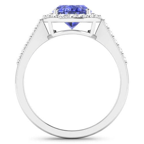 0.39 ctw. Genuine White Diamond Semi-Mounting Bridge Ring in 14K White Gold - holds 9x7mm Oval Gemstone with Tanzanite Oval 9x7mm