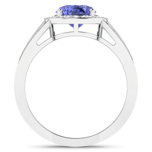 0.44 ctw. Genuine White Diamond Semi-Mounting Halo Ring in 14K White Gold - holds 9x7mm Oval Gemstone with Tanzanite Oval 9x7mm