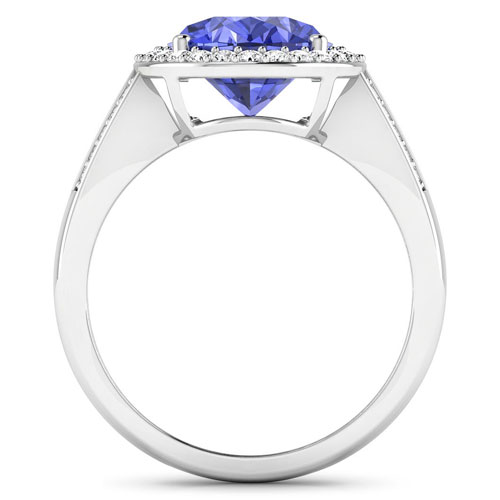 0.39 ctw. Genuine White Diamond Semi-Mounting Halo Ring in 14K White Gold - holds 11x9mm Oval Gemstone with Tanzanite Oval 11x9mm