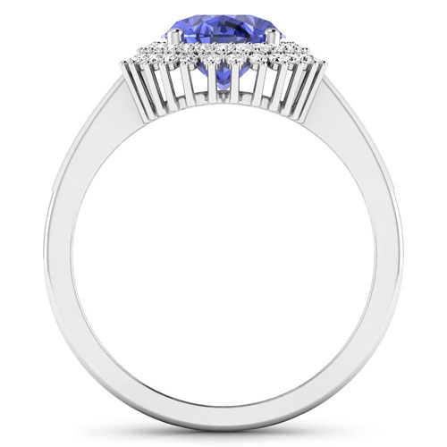 0.52 ctw. Genuine White Diamond Semi-Mounting Halo Ring in 14K White Gold - holds 9x7mm Oval Gemstone with Tanzanite Oval 9x7mm