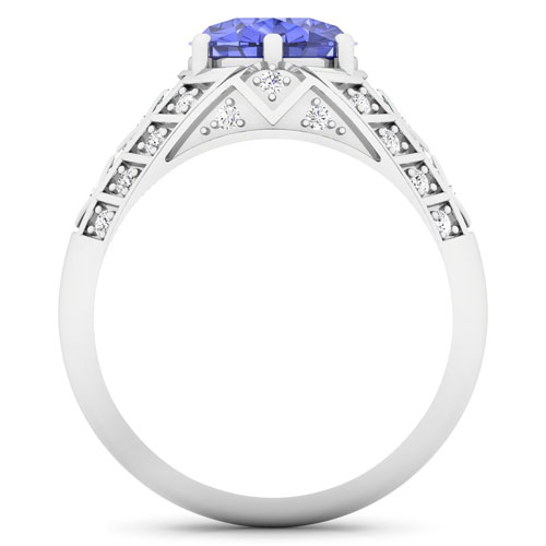 0.42 ctw. Genuine White Diamond Semi-Mounting Dome Ring in 14K White Gold - holds 10x8mm Oval Gemstone with Tanzanite Oval 10x8mm