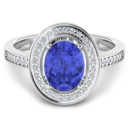 0.22 ctw. White Diamond Semi-Mount Ring in 14K White Gold with Tanzanite Oval 9x7mm