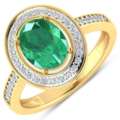Emerald-1.88 Carat Genuine Zambian Emerald and White Diamond 14K Yellow Gold Ring