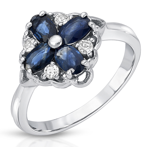 Sapphire-1.20 Carat Genuine Blue sapphire and White Topaz .925 Sterling Silver Ring