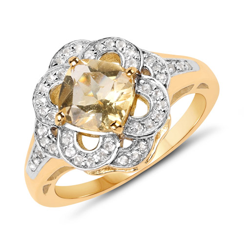 Citrine-14K Yellow Gold Plated 1.78 Carat Genuine Citrine and White Topaz .925 Sterling Silver Ring