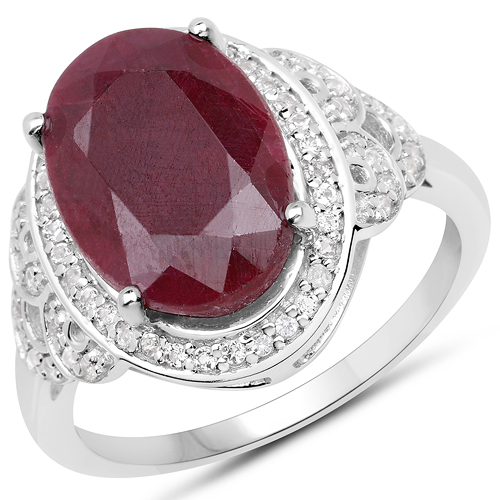 Ruby-7.47 Carat Dyed Ruby and White Topaz .925 Sterling Silver Ring
