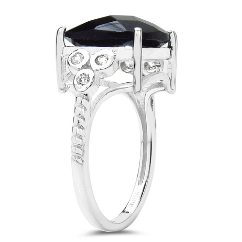 5.53 Carat Genuine Black Onyx & White Topaz .925 Sterling Silver Ring