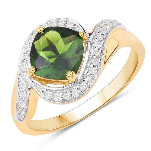Rings-1.51 Carat Genuine Chrome Diopside and White Topaz .925 Sterling Silver Ring