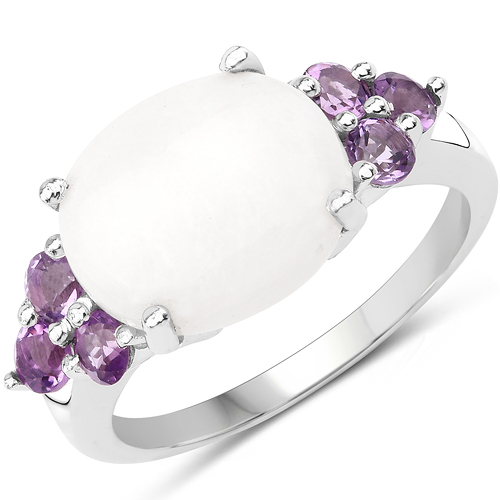 Opal-3.40 Carat Genuine Opal and Amethyst .925 Sterling Silver Ring
