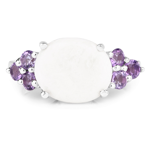 3.40 Carat Genuine Opal and Amethyst .925 Sterling Silver Ring