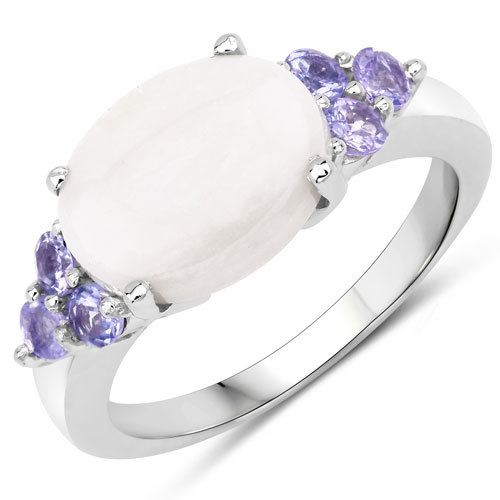 3.40 Carat Genuine Opal and Tanzanite .925 Sterling Silver Ring