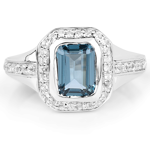 2.29 Carat Genuine London Blue Topaz and White Topaz .925 Sterling Silver Ring