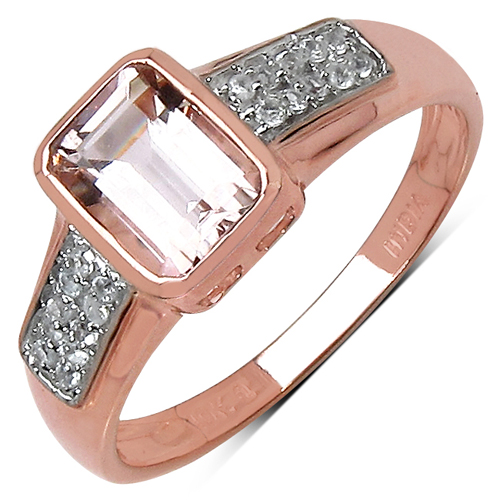 Rings-1.00 Carat Genuine Morganite & White Cubic Zircon 10K Rose Gold Ring