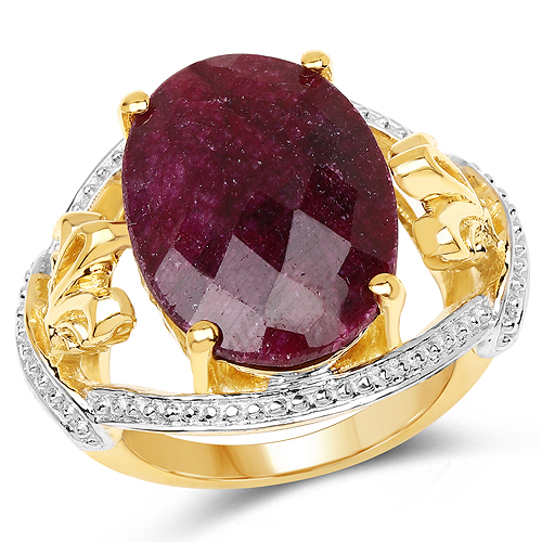 Ruby-14K Yellow Gold Plated 12.15 Carat Dyed Ruby .925 Sterling Silver Ring