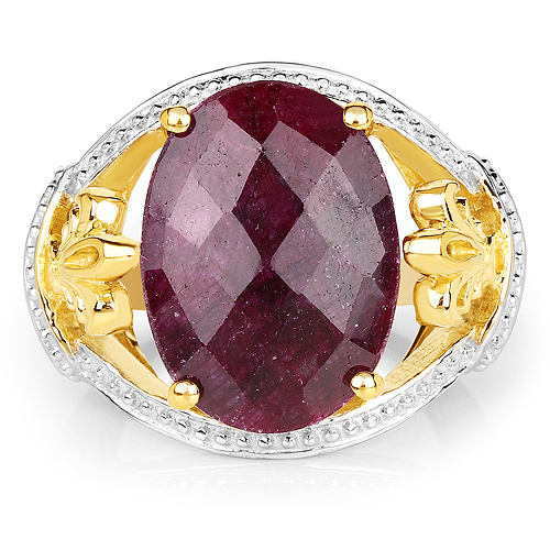 14K Yellow Gold Plated 12.15 Carat Dyed Ruby .925 Sterling Silver Ring